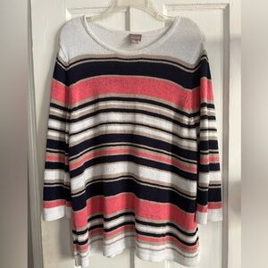 Chico's Womens Size 3 (XL) Striped Sweater Scoop Neck Long Sleeve Workwear